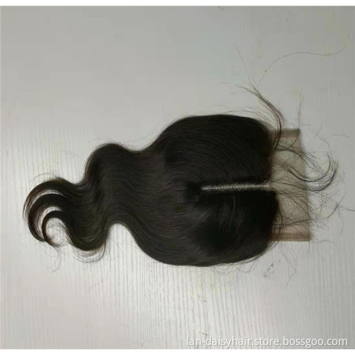 T Part by hand made Top Indian Human Hair  Toupee Silk Lace  Wholesale Body Wave 4*4 half hand made Closure